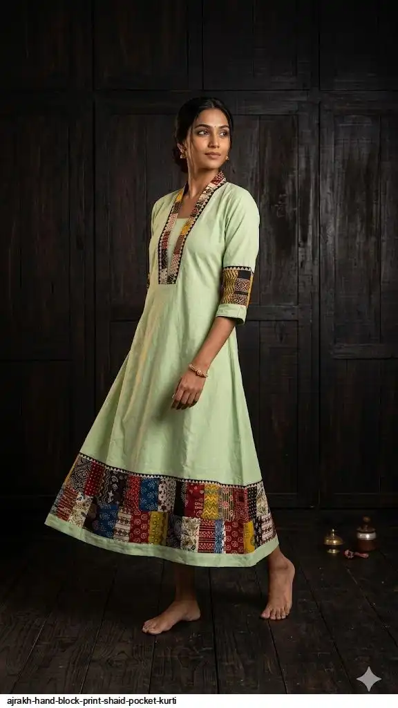 AJRAKH HAND BLOCK PRINT SHAID POCKET KURTI C
