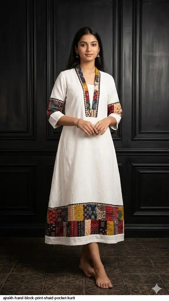 AJRAKH HAND BLOCK PRINT SHAID POCKET KURTI A