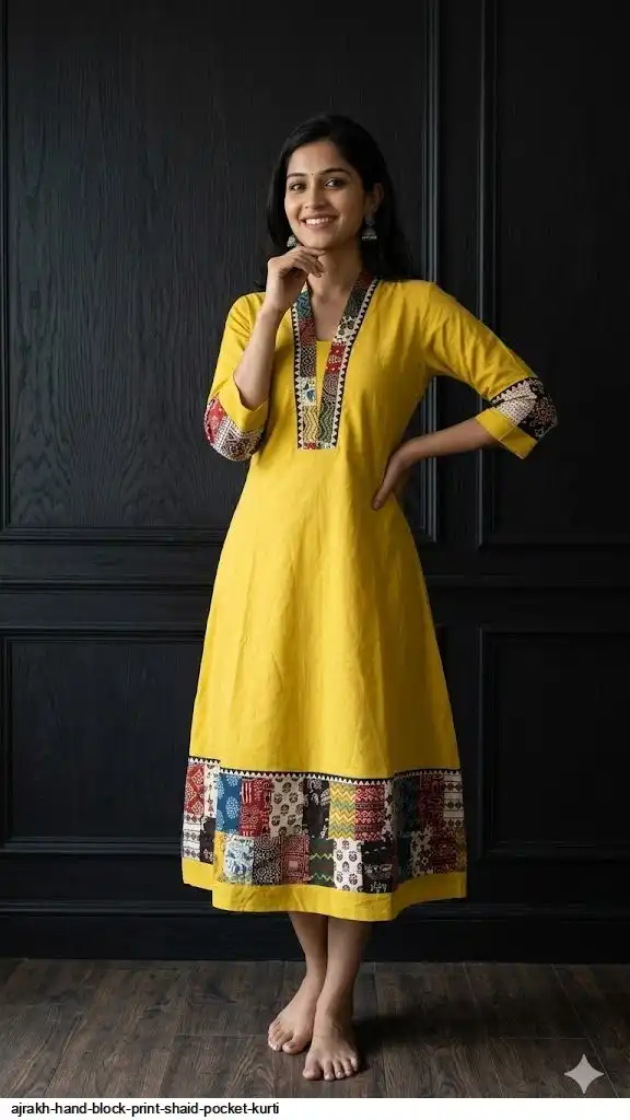 AJRAKH HAND BLOCK PRINT SHAID POCKET KURTI B