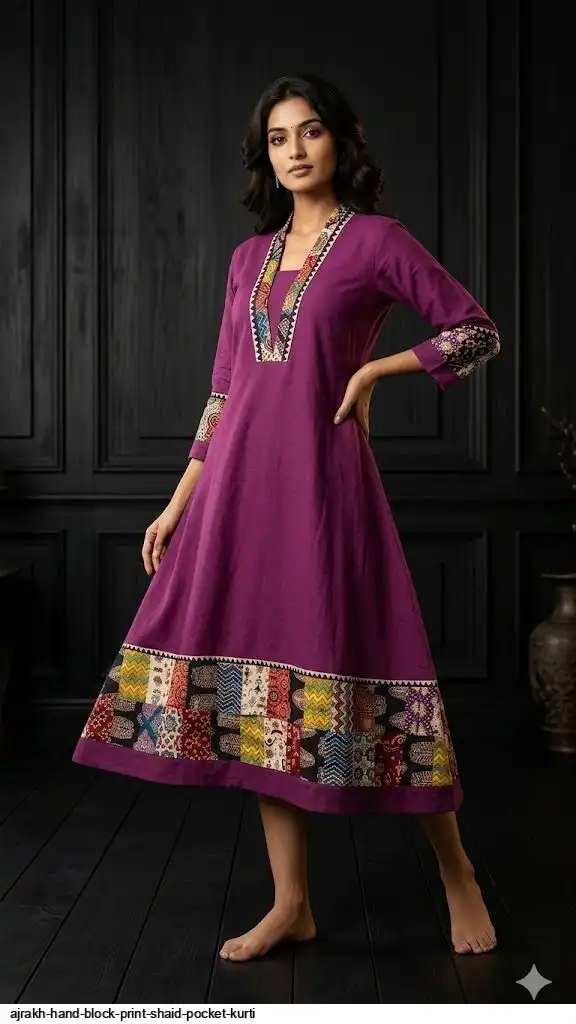 AJRAKH HAND BLOCK PRINT SHAID POCKET KURTI D