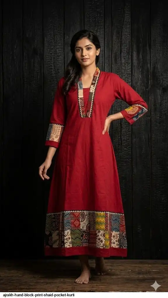 AJRAKH HAND BLOCK PRINT SHAID POCKET KURTI F