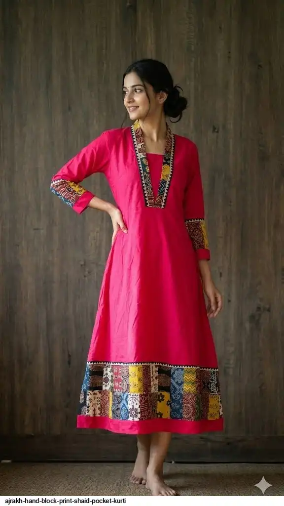 AJRAKH HAND BLOCK PRINT SHAID POCKET KURTI G