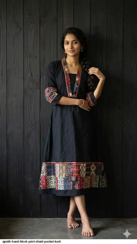 AJRAKH HAND BLOCK PRINT SHAID POCKET KURTI H