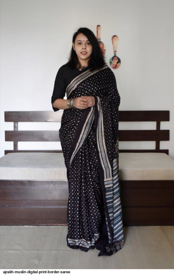 Ajrakh Muslin Digital Print BORDER SAREE