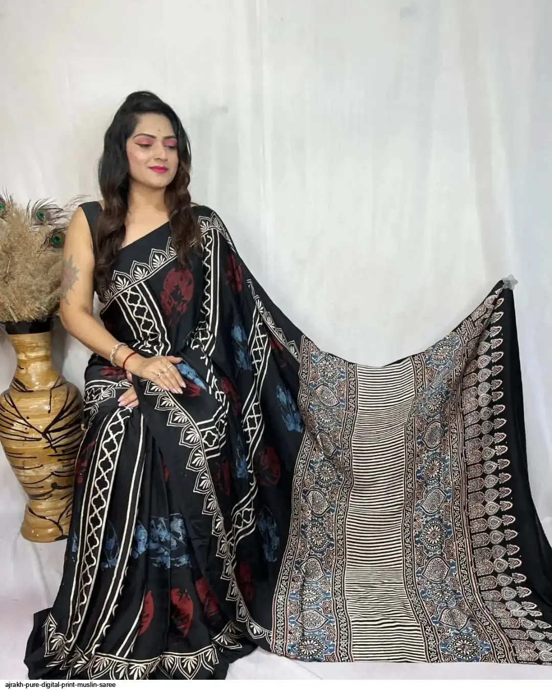 AJRAKH PURE DIGITAL PRINT MUSLIN SAREE 10