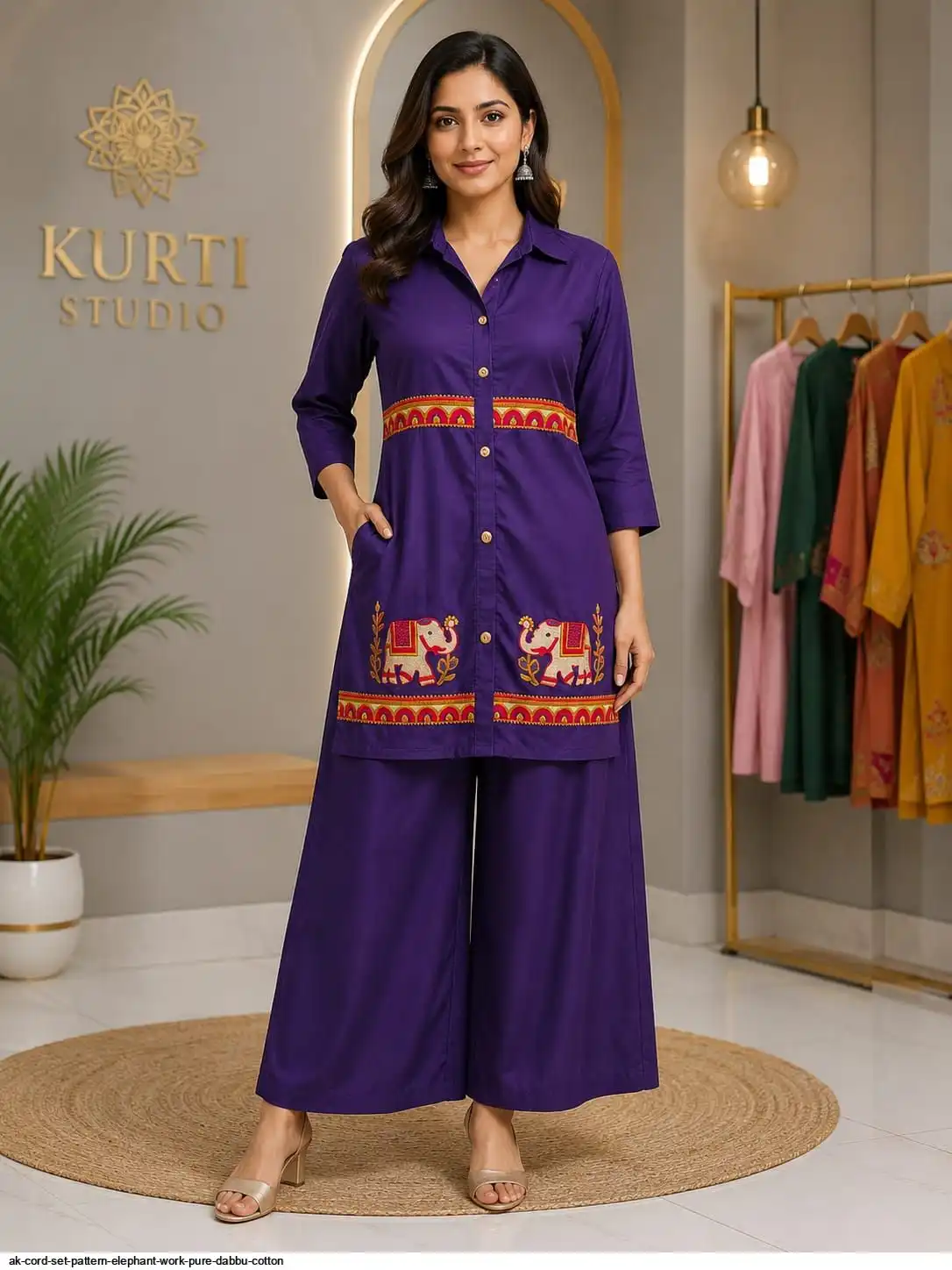 AK CORD SET PATTERN ELEPHANT WORK PURE DABBOO COTTON B