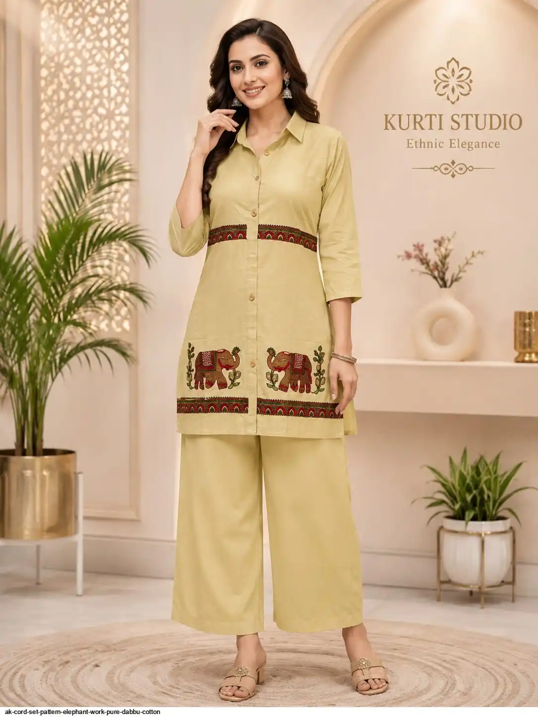 AK CORD SET PATTERN ELEPHANT WORK PURE DABBOO COTTON F