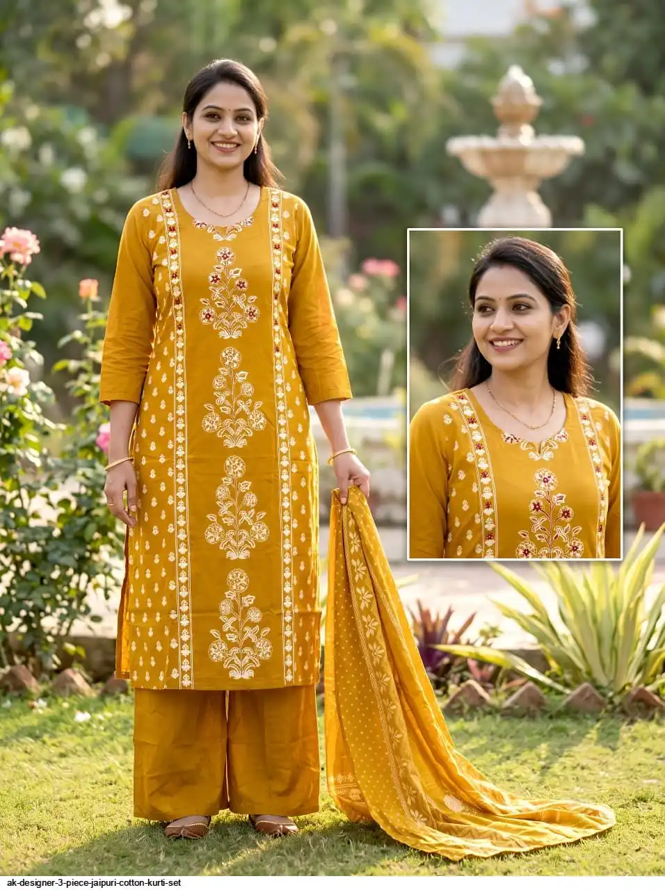 AK DESIGNER 3 PIECE JAIPURI COTTON KURTI SET 16