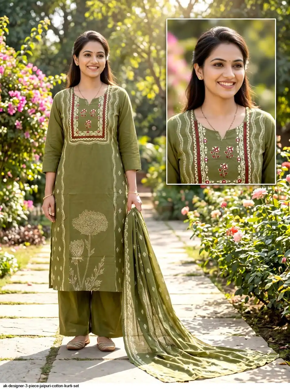 AK DESIGNER 3 PIECE JAIPURI COTTON KURTI SET 11