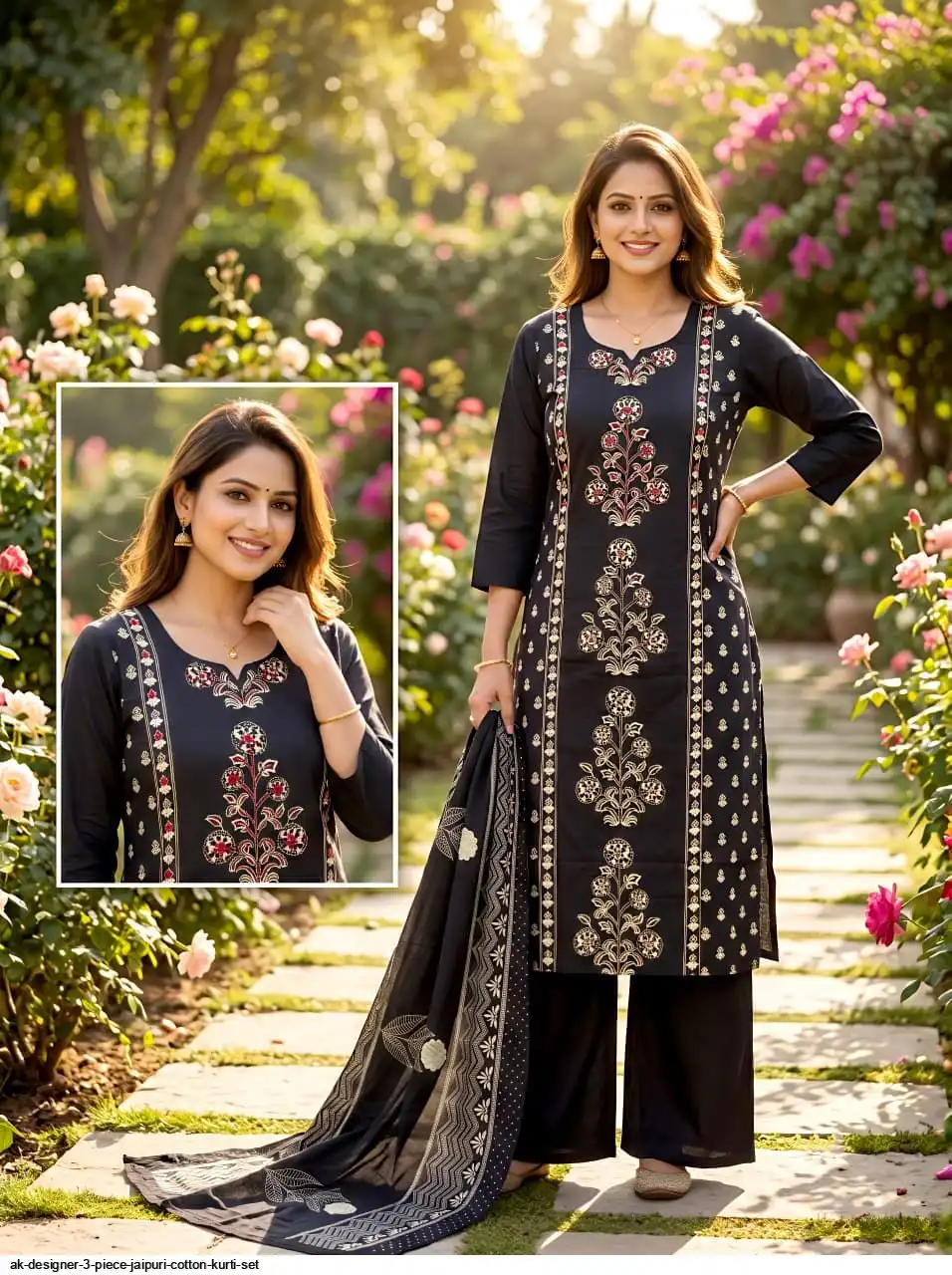 AK DESIGNER 3 PIECE JAIPURI COTTON KURTI SET 20