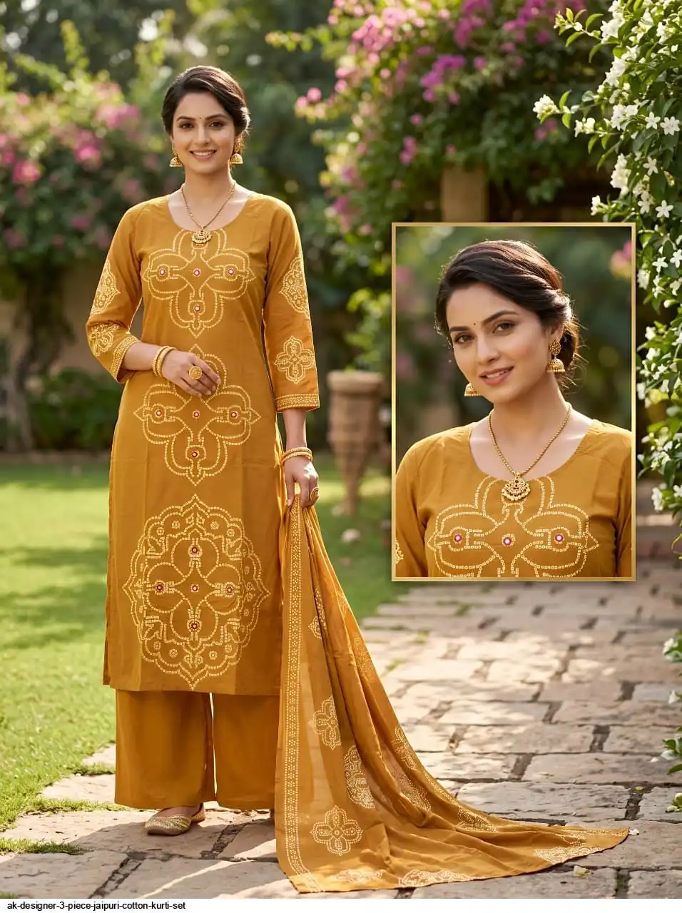 AK DESIGNER 3 PIECE JAIPURI COTTON KURTI SET 8