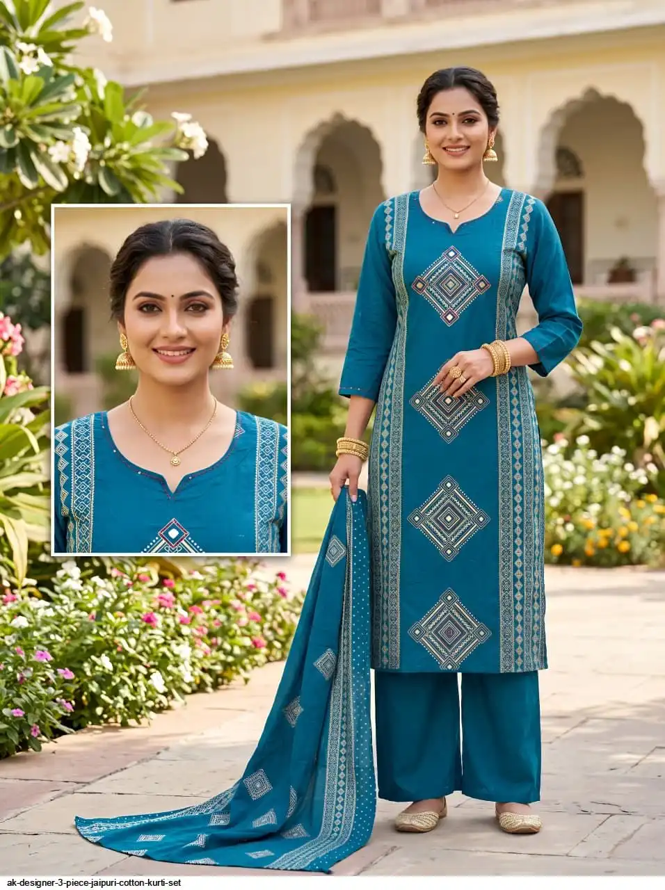 AK DESIGNER 3 PIECE JAIPURI COTTON KURTI SET 6