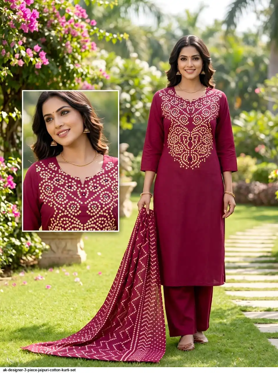 AK DESIGNER 3 PIECE JAIPURI COTTON KURTI SET 5