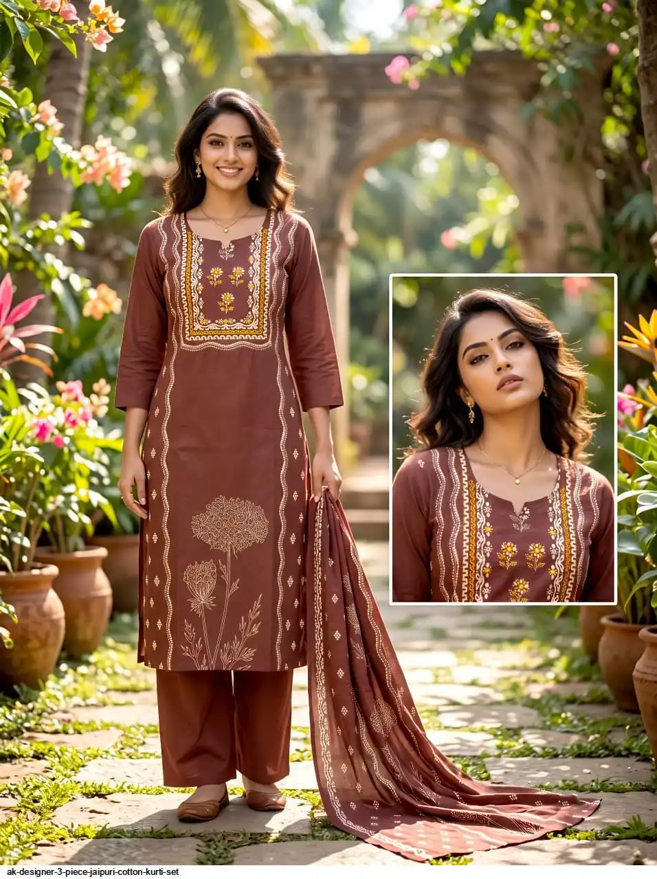 AK DESIGNER 3 PIECE JAIPURI COTTON KURTI SET 15