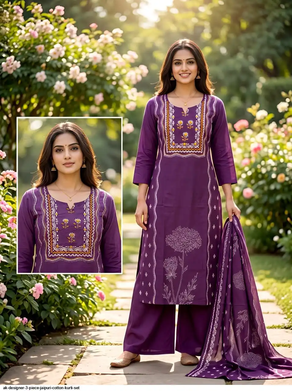 AK DESIGNER 3 PIECE JAIPURI COTTON KURTI SET 13
