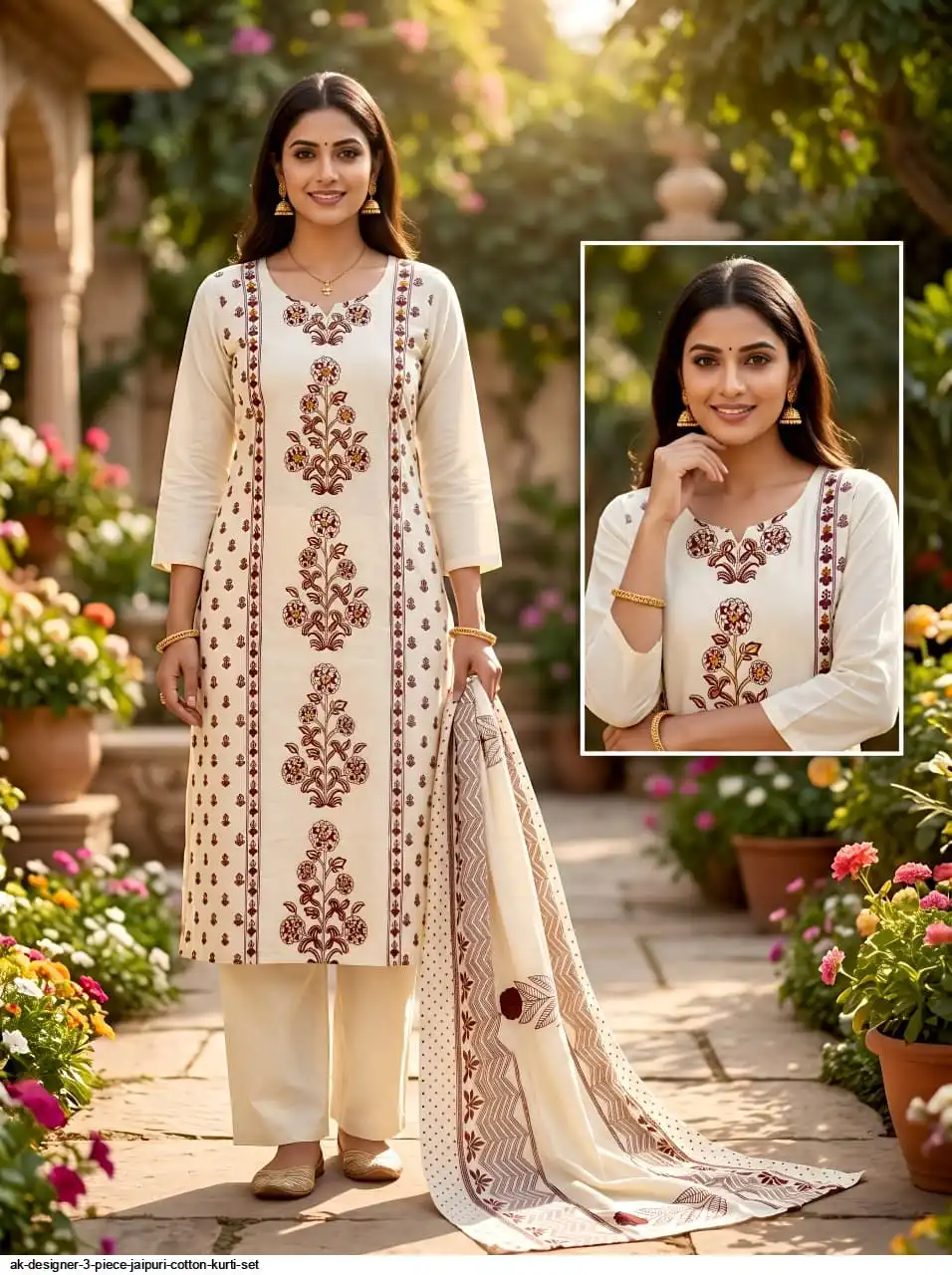 AK DESIGNER 3 PIECE JAIPURI COTTON KURTI SET 19