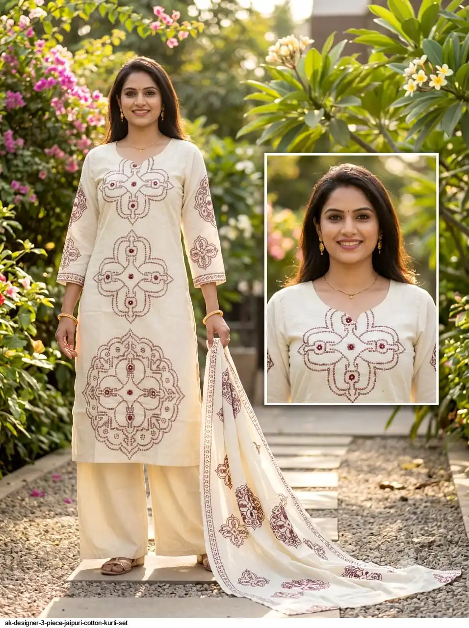 AK DESIGNER 3 PIECE JAIPURI COTTON KURTI SET 12