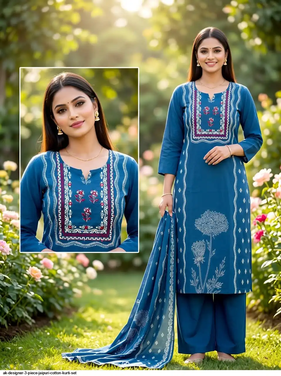 AK DESIGNER 3 PIECE JAIPURI COTTON KURTI SET 14