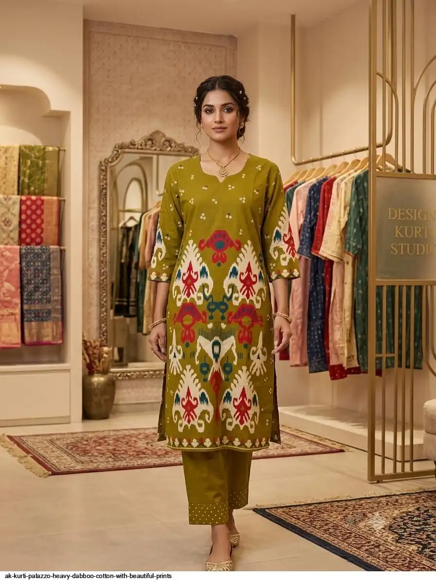AK KURTI PALAZZO HEAVY DABBOO COTTON WITH BEAUTIFUL PRINTS C