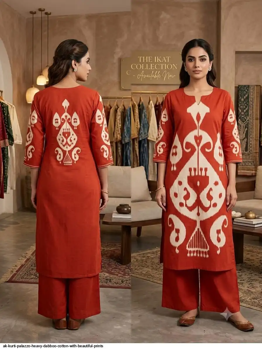 AK KURTI PALAZZO HEAVY DABBOO COTTON WITH BEAUTIFUL PRINTS F