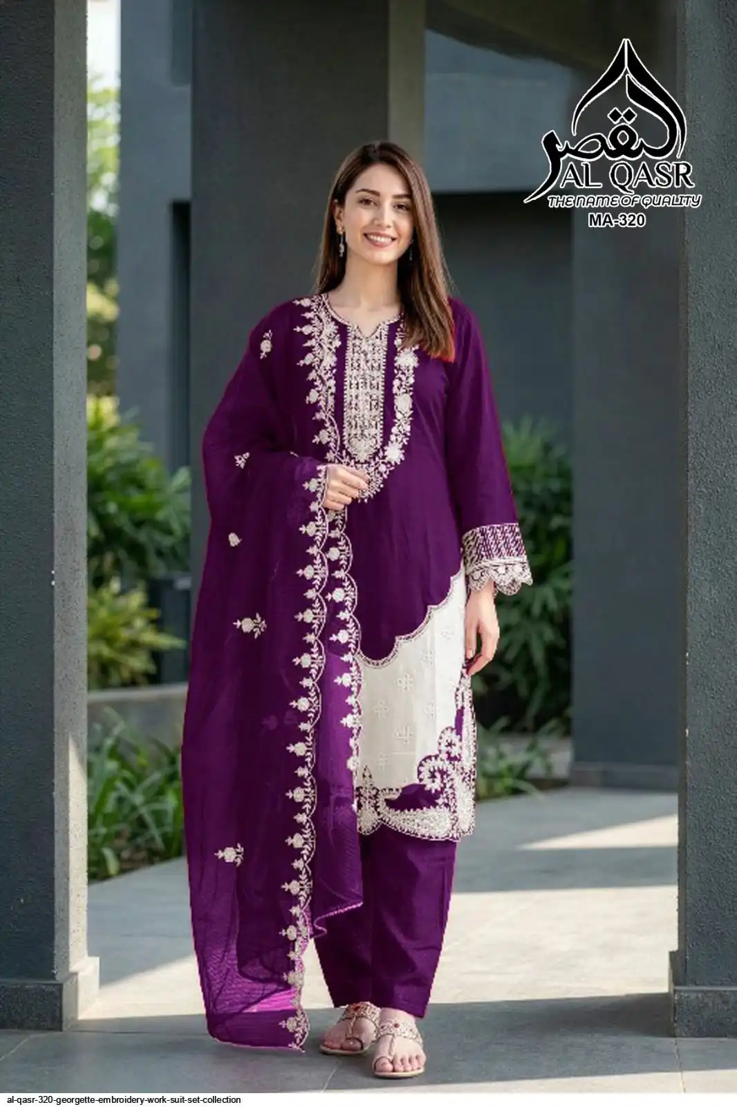 AL QASR 320 GEORGETTE EMBROIDERY WORK SUIT SET COLLECTION B