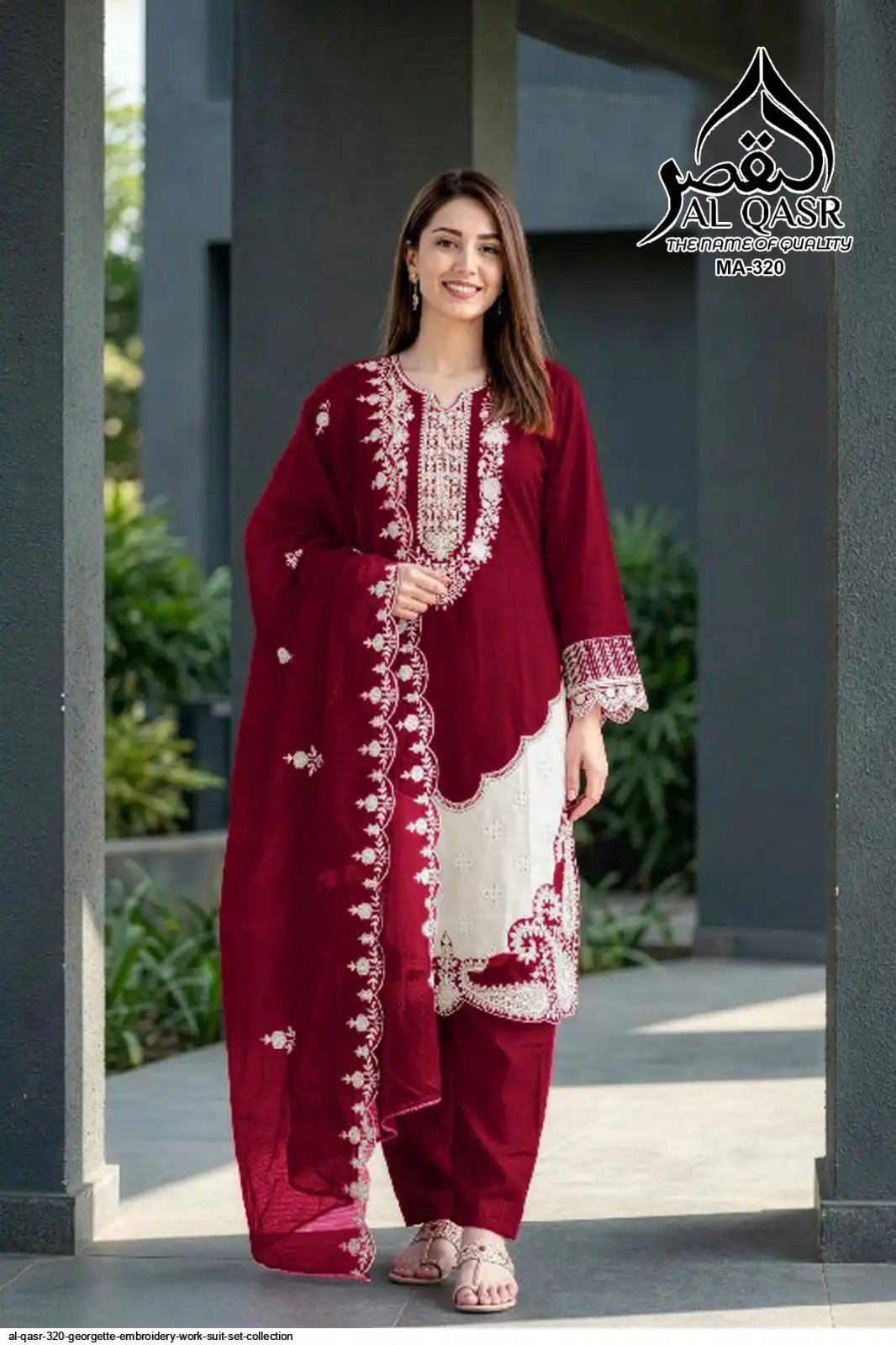 AL QASR 320 GEORGETTE EMBROIDERY WORK SUIT SET COLLECTION C