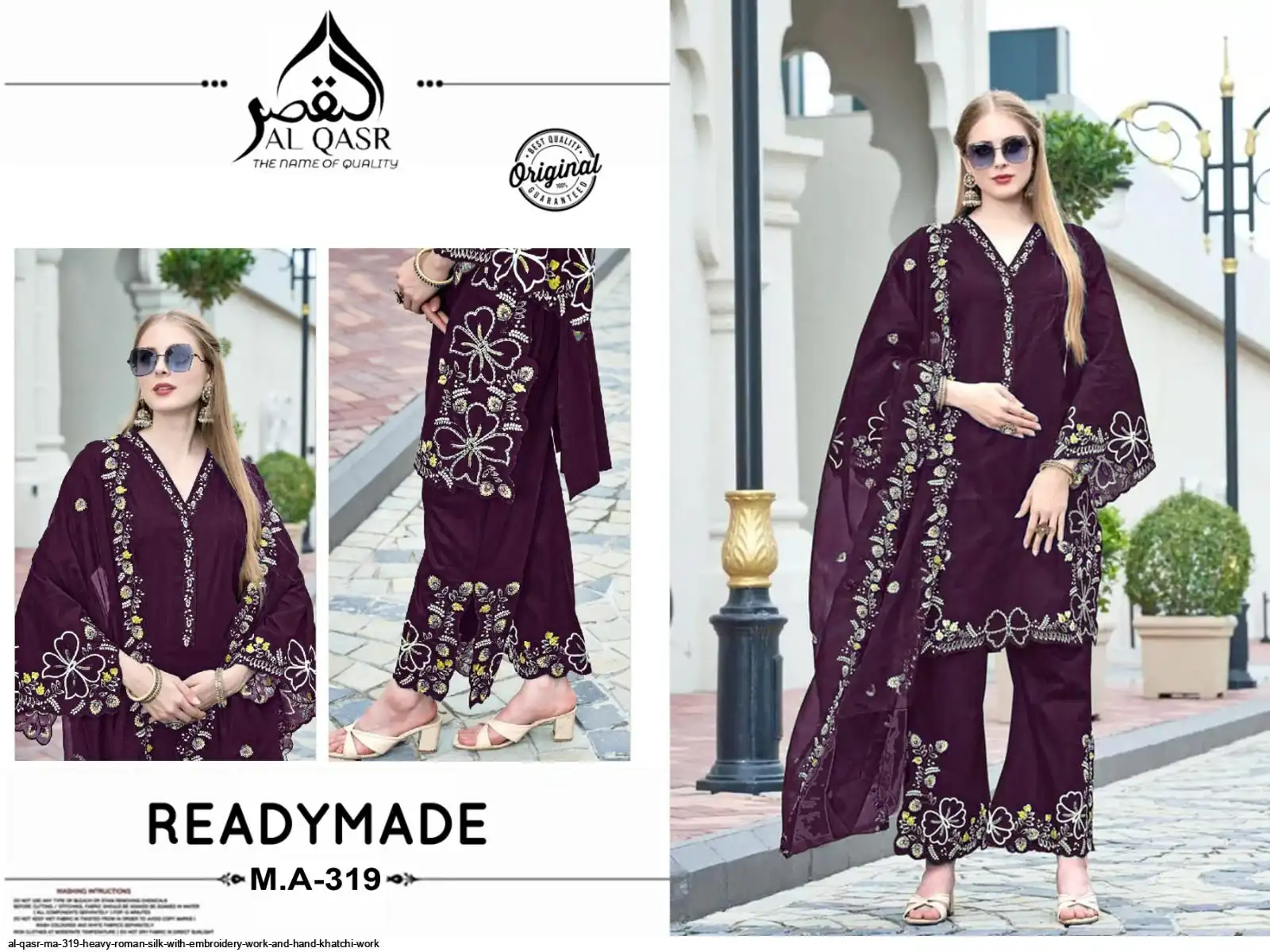 AL QASR MA 319 HEAVY ROMAN SILK WITH EMBROIDERY WORK AND HAND KHATCHI WORK D
