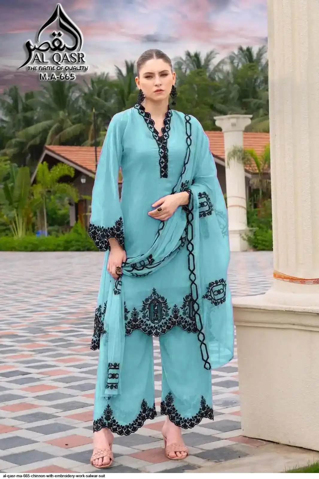 AL QASR MA 665 CHINNON WITH EMBROIDERY WORK SALWAR SUIT D
