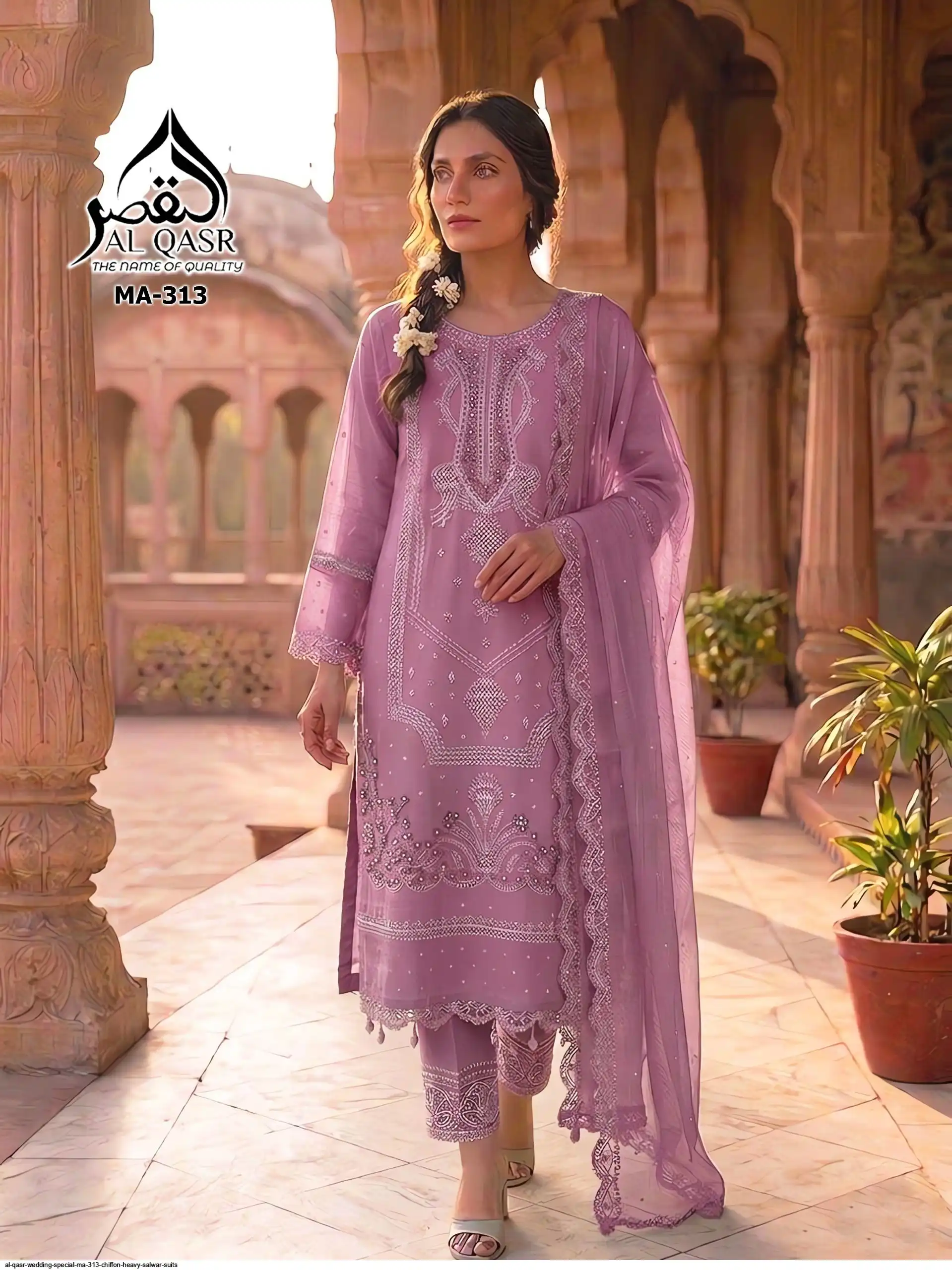 AL QASR WEDDING SPECIAL MA 313 CHIFFON HEAVY SALWAR SUITS 1