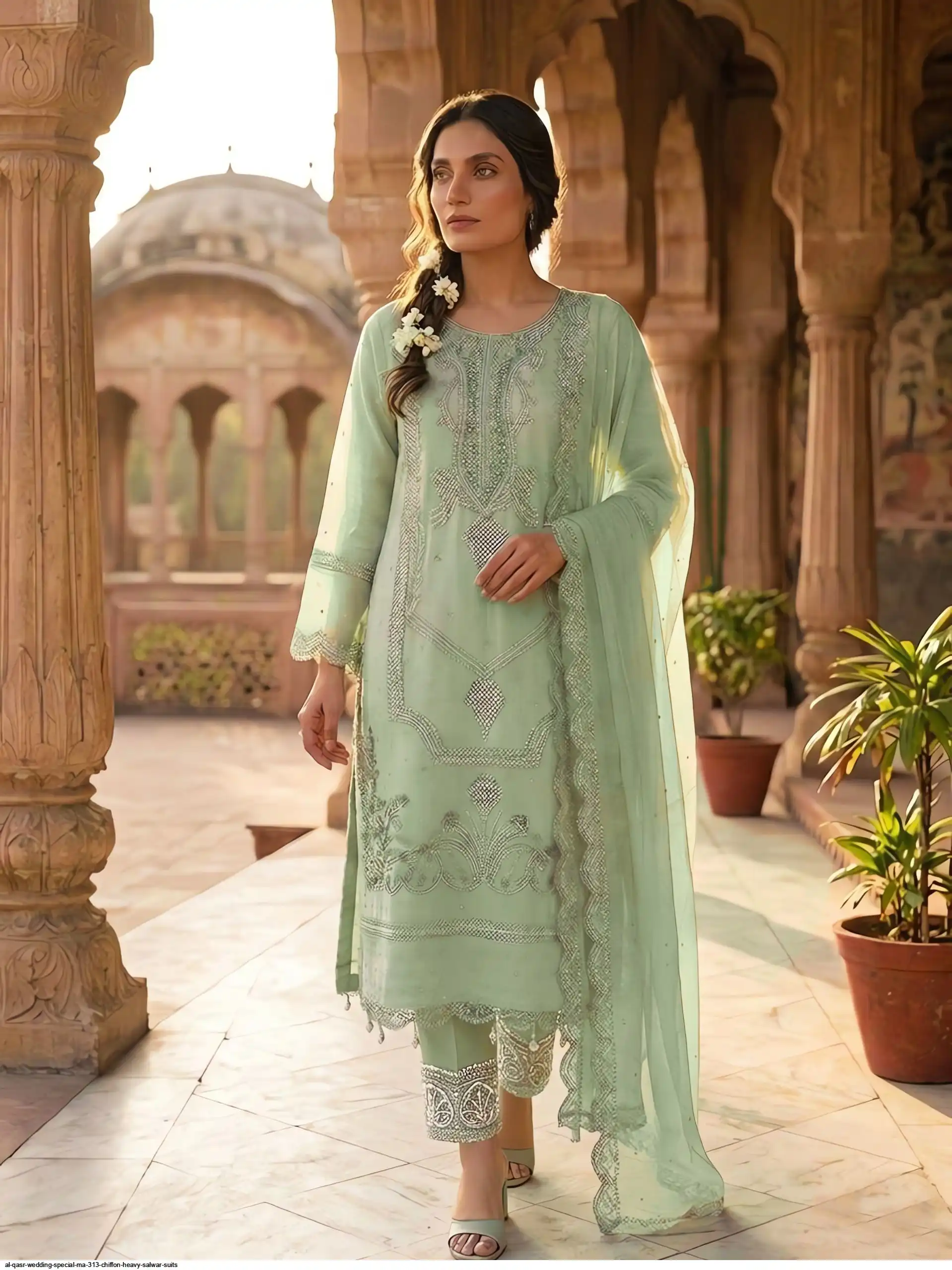 AL QASR WEDDING SPECIAL MA 313 CHIFFON HEAVY SALWAR SUITS 2