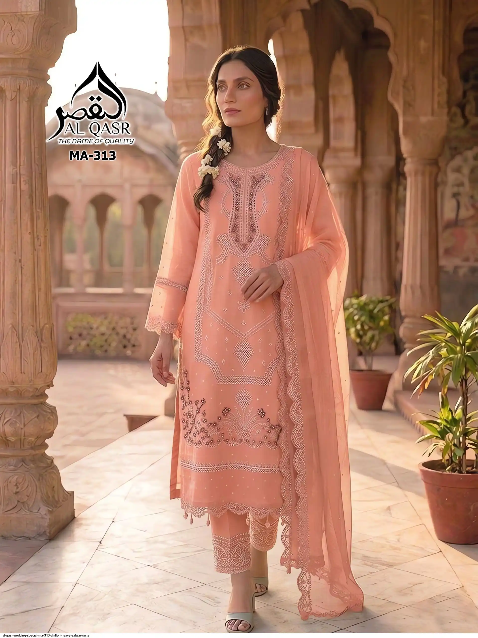 AL QASR WEDDING SPECIAL MA 313 CHIFFON HEAVY SALWAR SUITS 3