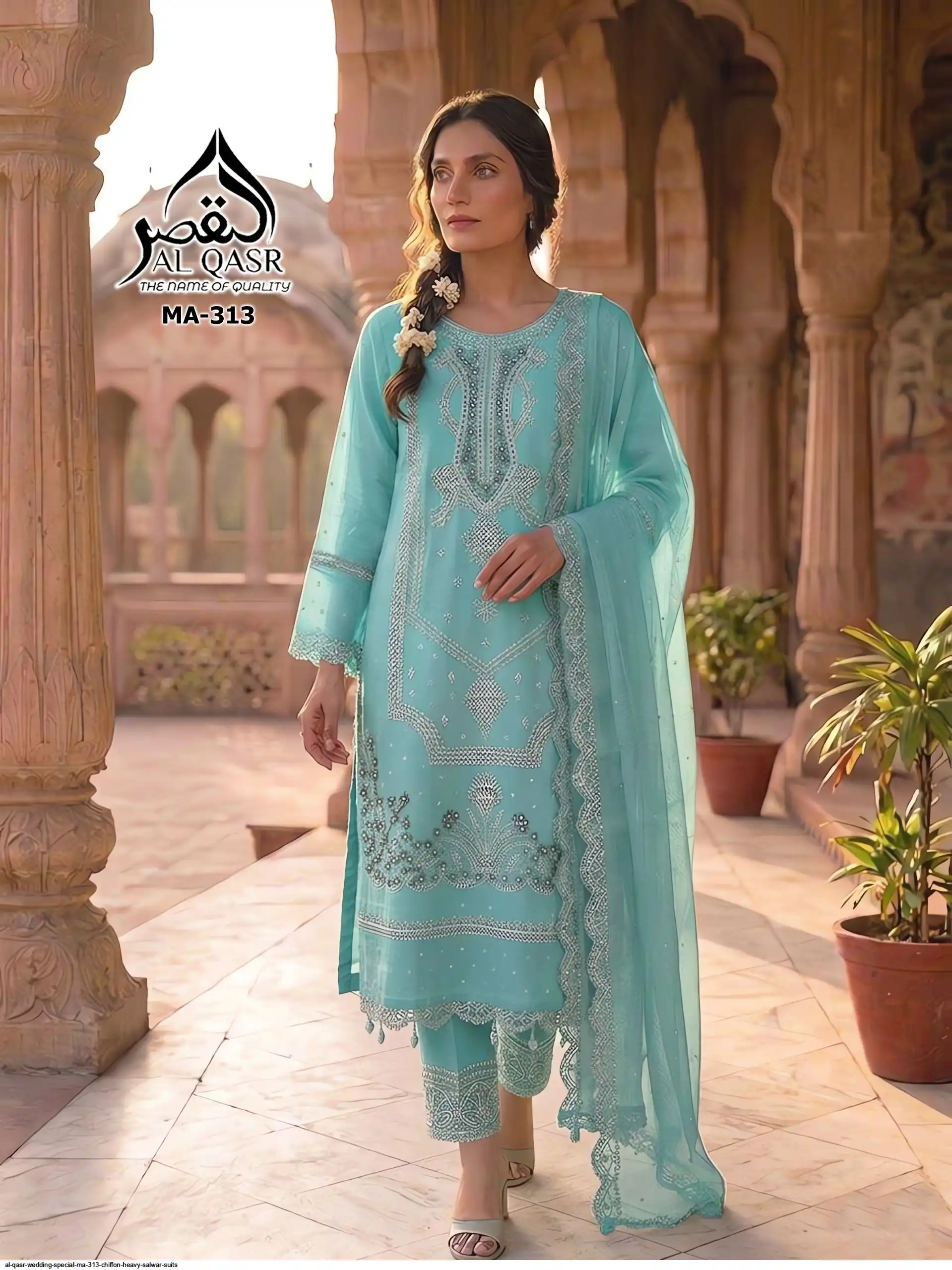 AL QASR WEDDING SPECIAL MA 313 CHIFFON HEAVY SALWAR SUITS 4