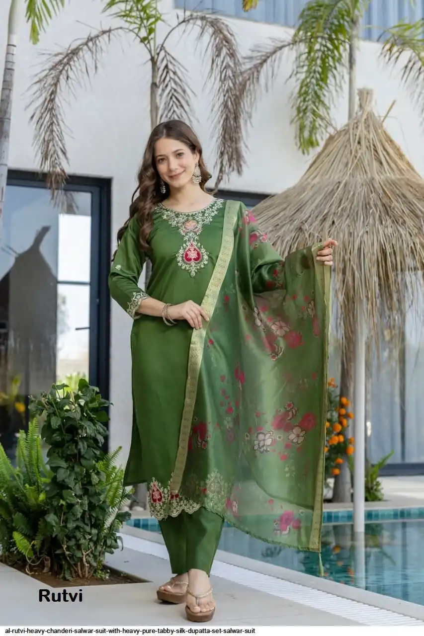 AL RUTVI HEAVY CHANDERI SALWAR SUIT WITH HEAVY PURE TABBY SILK DUPATTA SET SALWAR SUIT 2