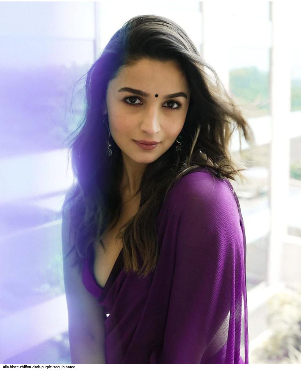 ALIA BHATT CHIFFON DARK PURPLE SEQUIN SAREE
