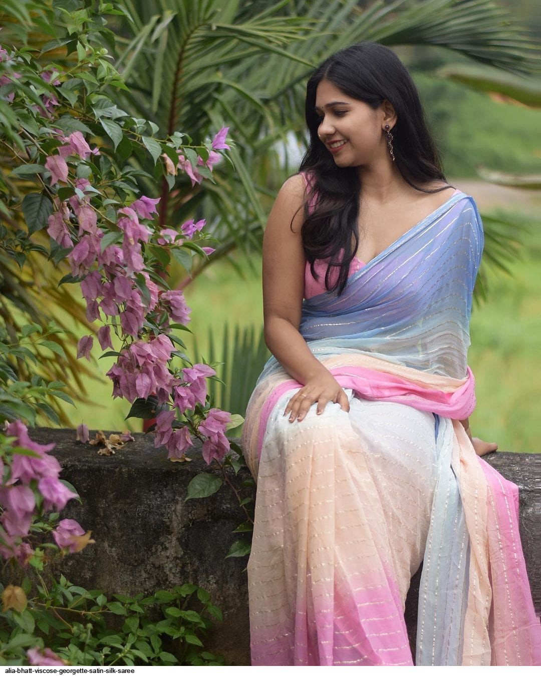 ALIA BHATT Viscose Georgette Satin SILK Saree