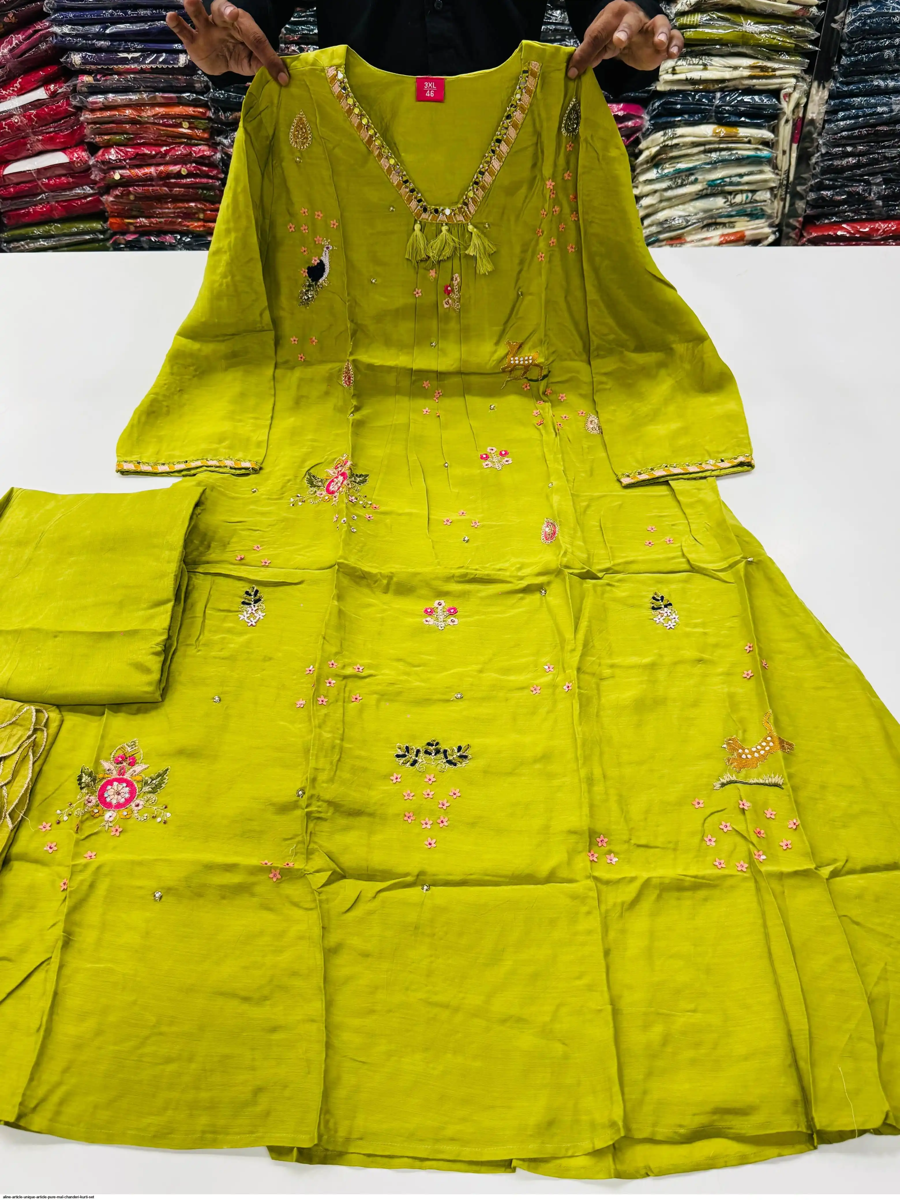 A LINE ARTICLE UNIQUE ARTICLE PURE MAL CHANDERI KURTI SET A