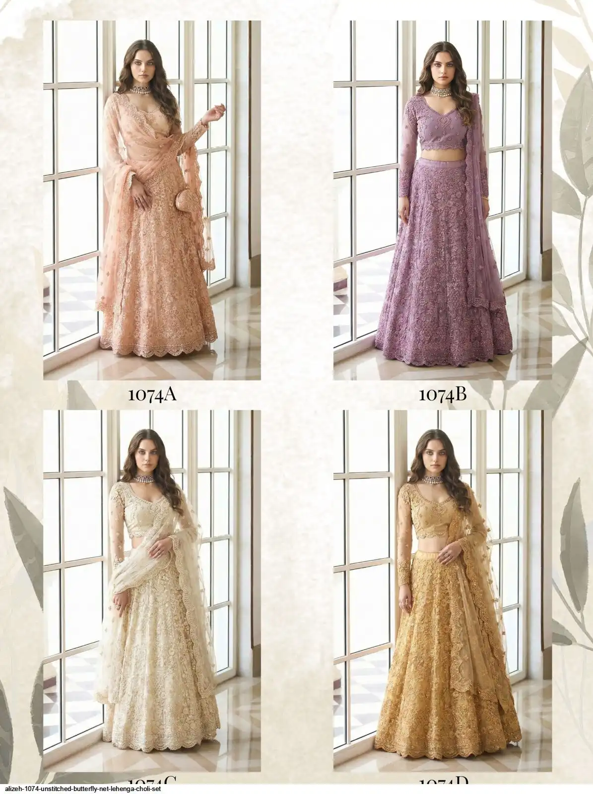 ALIZEH 1074 UNSTITCHED BUTTERFLY NET LEHENGA CHOLI SET