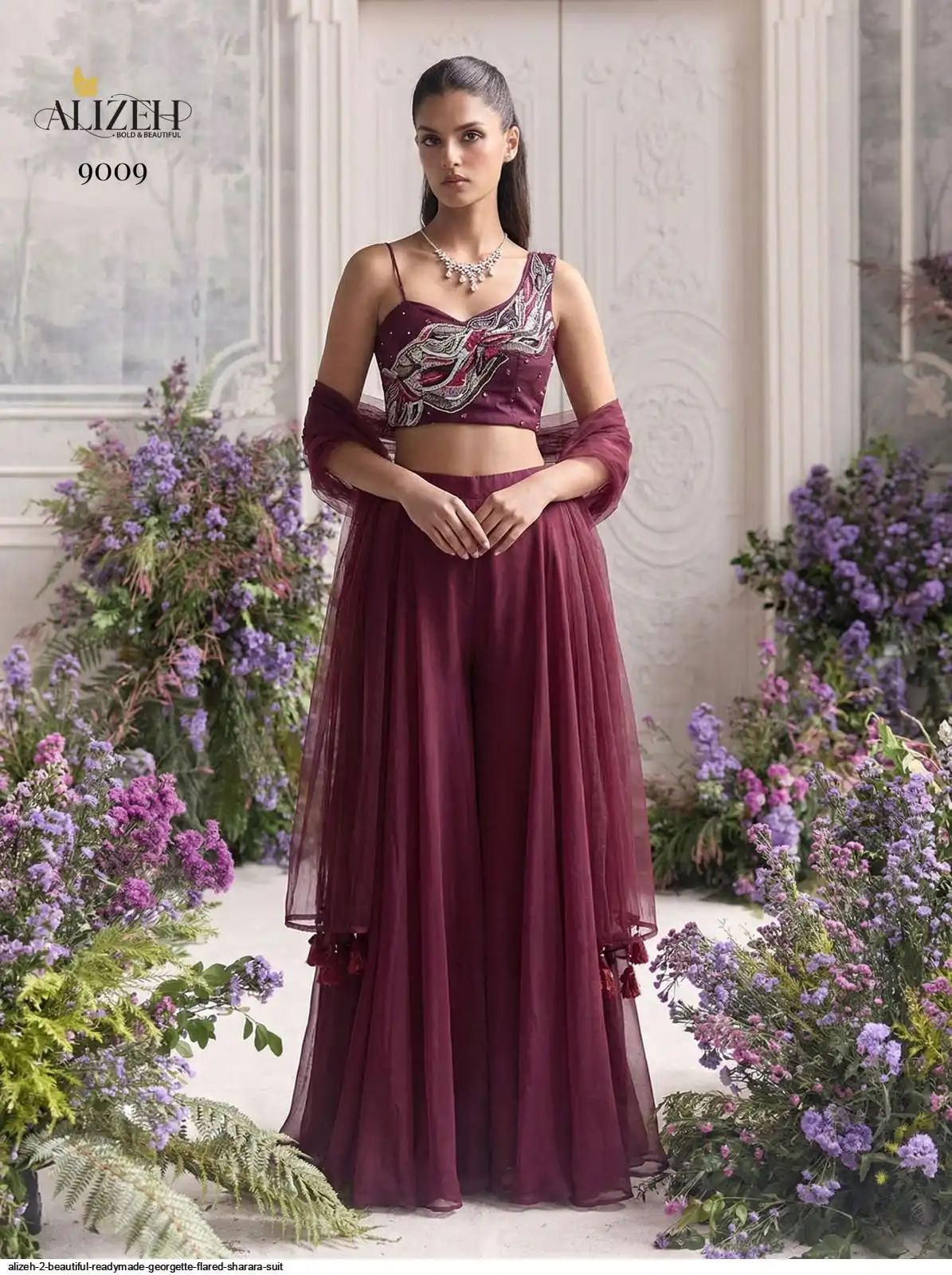ALIZEH 2 BEAUTIFUL READYMADE GEORGETTE FLARED SHARARA SUIT B