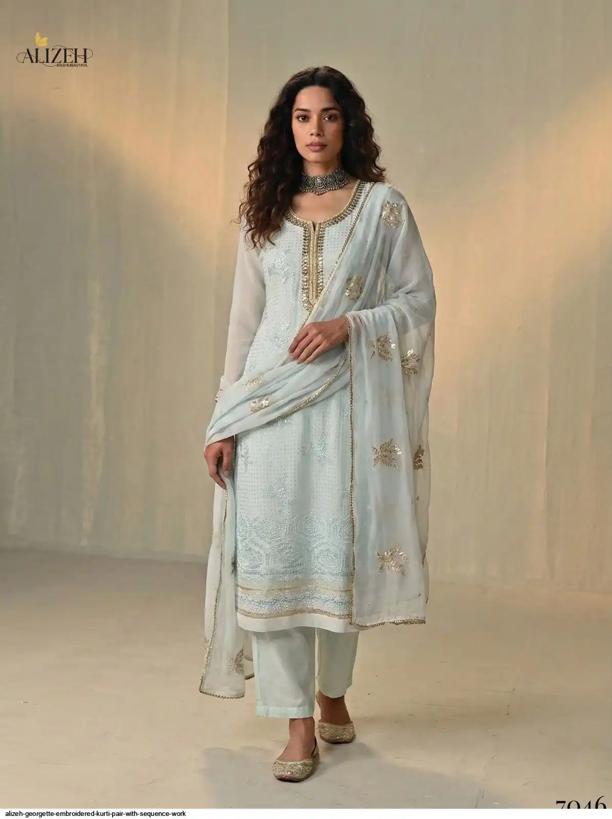 ALIZEH GEORGETTE EMBROIDERED KURTI PAIR WITH SEQUENCE WORK 7046