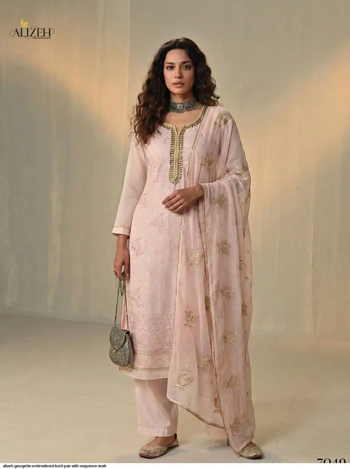 ALIZEH GEORGETTE EMBROIDERED KURTI PAIR WITH SEQUENCE WORK 7049
