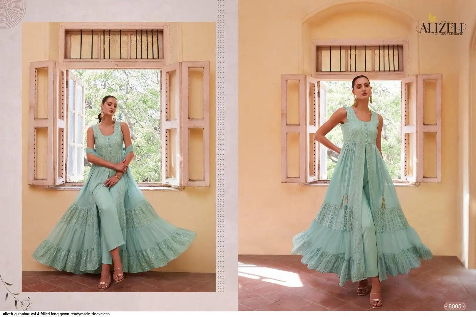 ALIZEH GULBAHAR VOL 4 FRILLED LONG GOWN READYMADE SLEEVELESS 6005