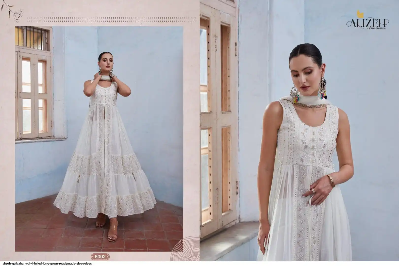 ALIZEH GULBAHAR VOL 4 FRILLED LONG GOWN READYMADE SLEEVELESS 6002