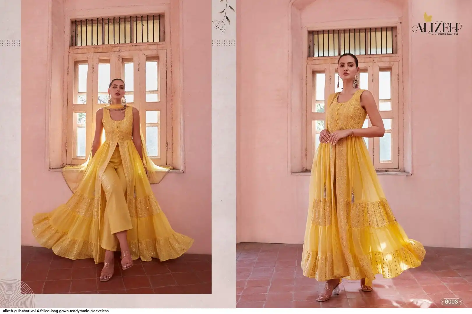 ALIZEH GULBAHAR VOL 4 FRILLED LONG GOWN READYMADE SLEEVELESS 6003