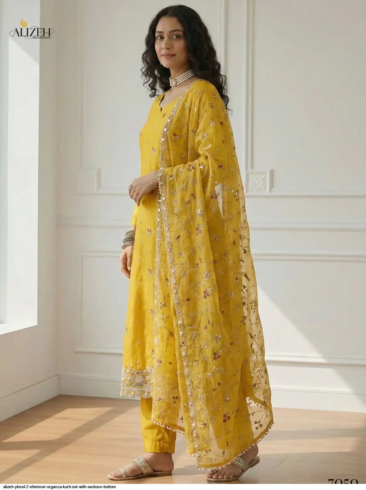 ALIZEH PHOOL 2 SHIMMER ORGANZA KURTI SET WITH SANTOON BOTTOM 7050