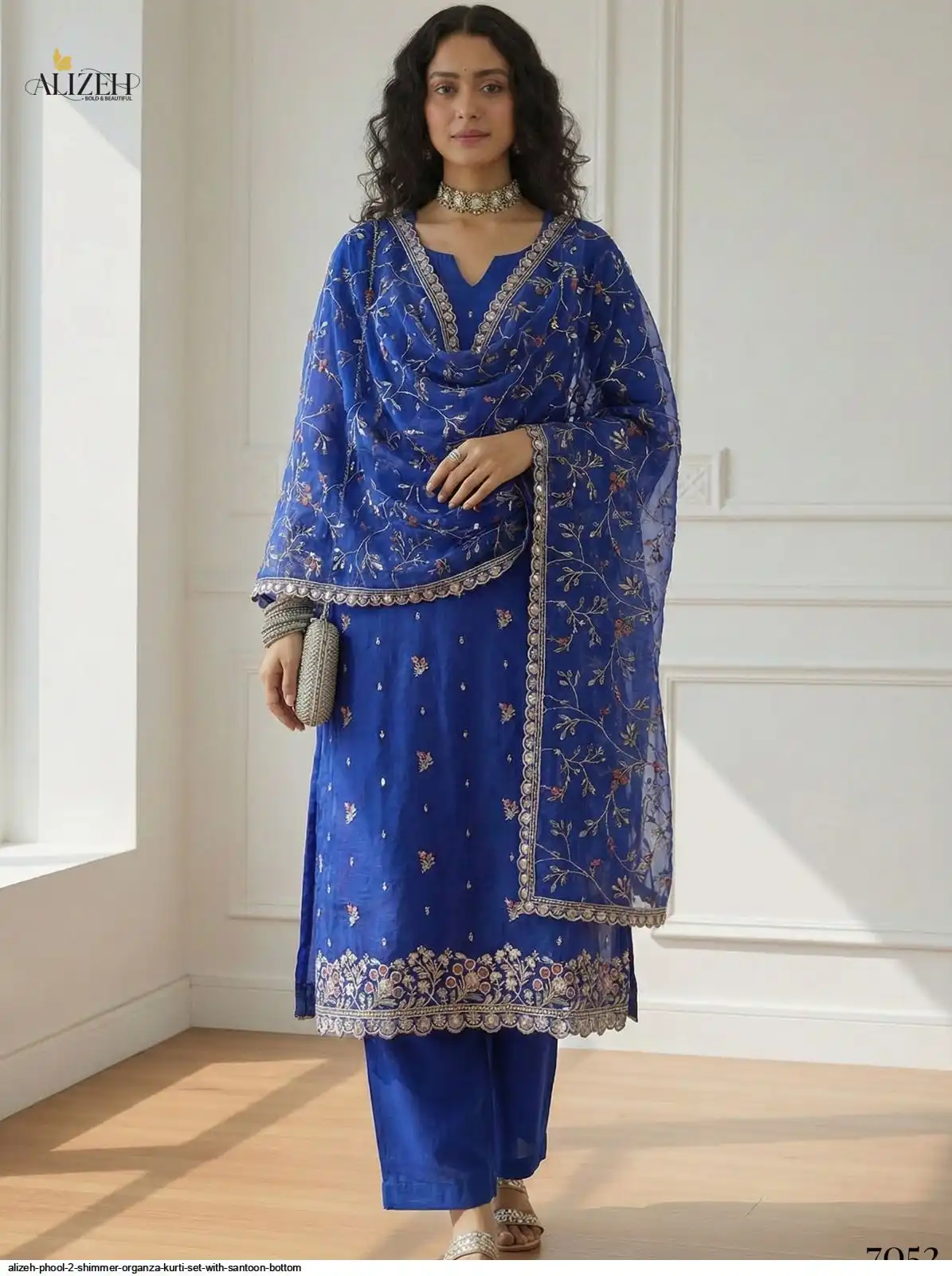 ALIZEH PHOOL 2 SHIMMER ORGANZA KURTI SET WITH SANTOON BOTTOM 7052