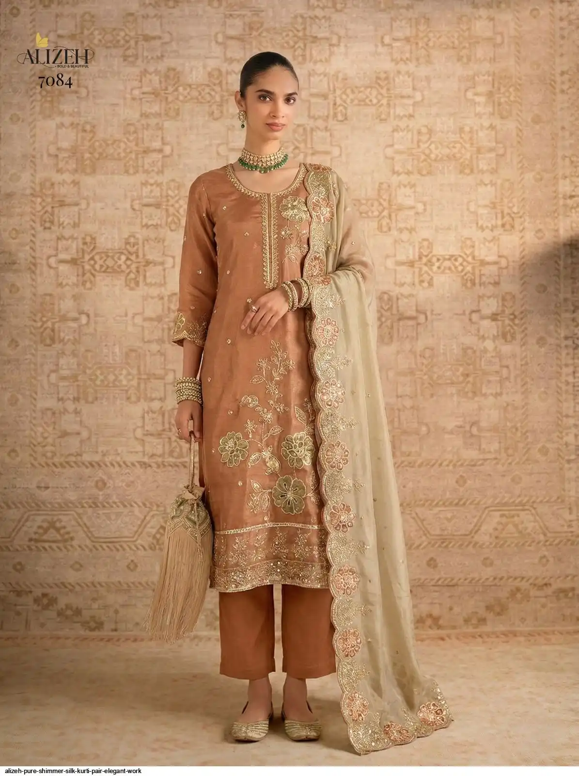 ALIZEH PURE SHIMMER SILK KURTI PAIR ELEGANT WORK 7084