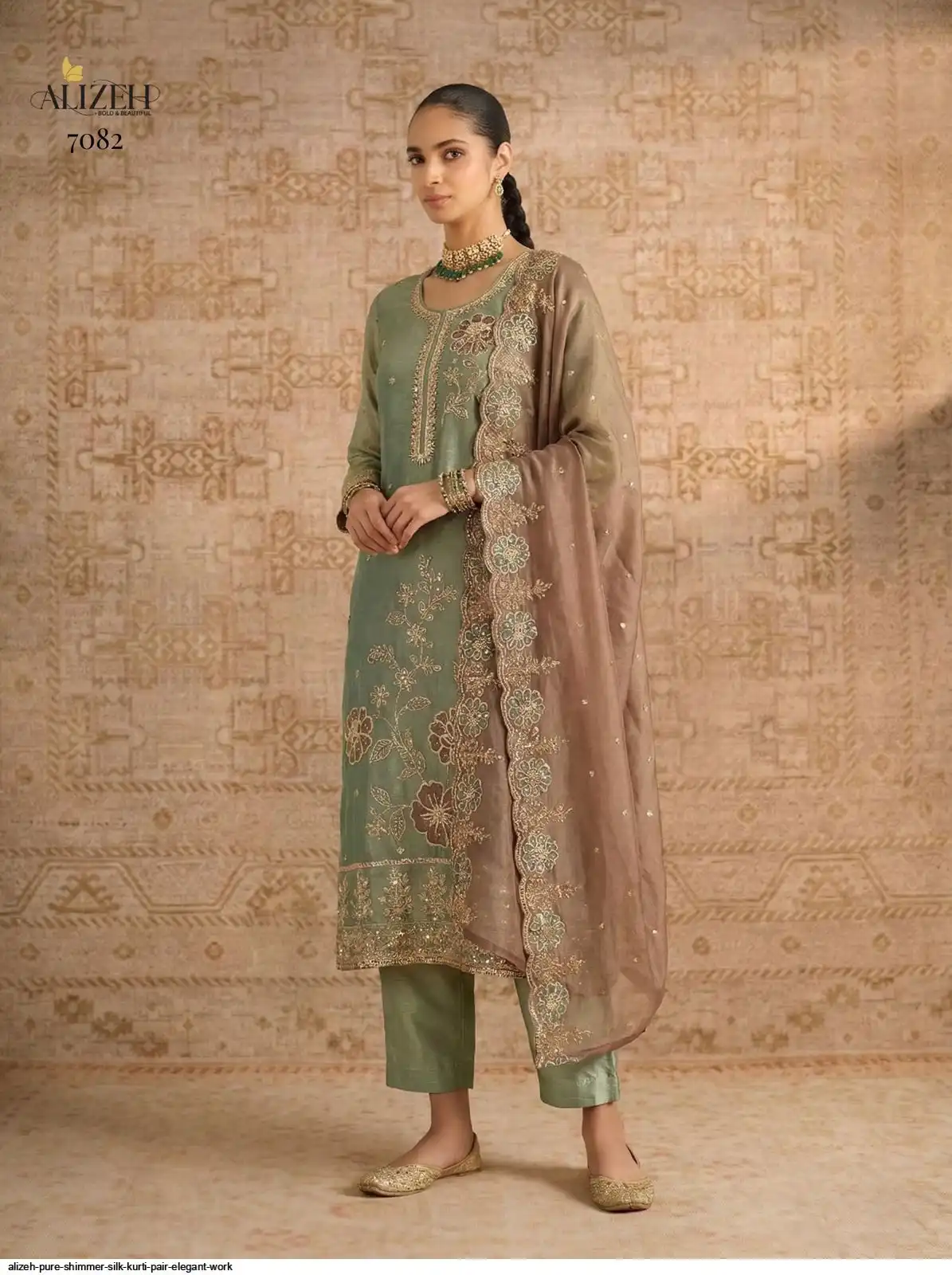 ALIZEH PURE SHIMMER SILK KURTI PAIR ELEGANT WORK 7082