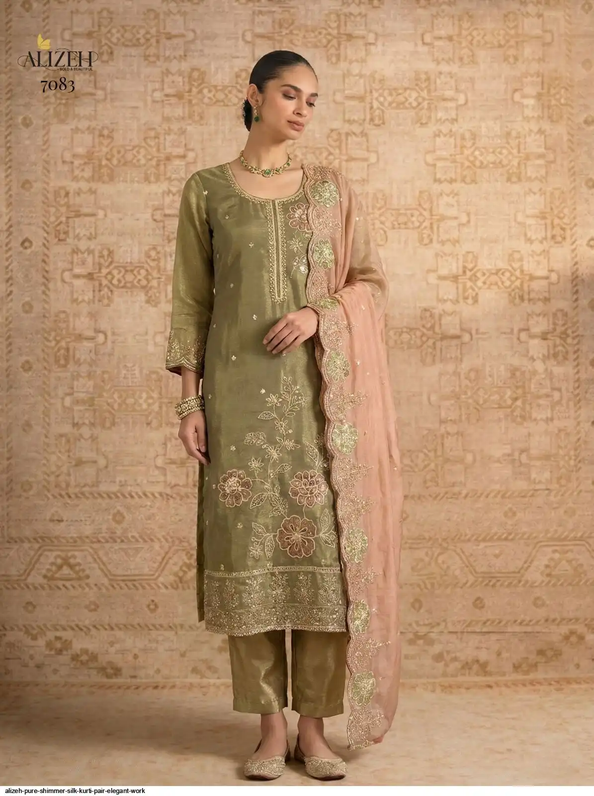 ALIZEH PURE SHIMMER SILK KURTI PAIR ELEGANT WORK 7083