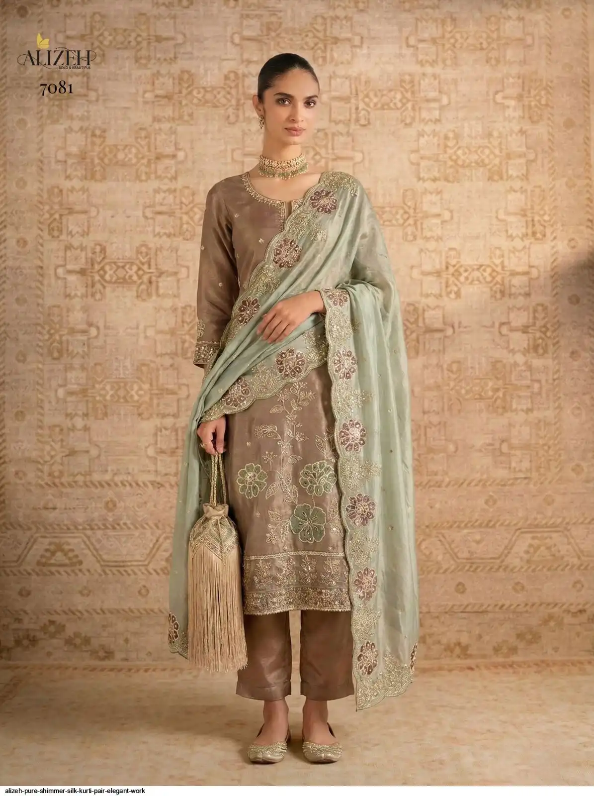 ALIZEH PURE SHIMMER SILK KURTI PAIR ELEGANT WORK 7081