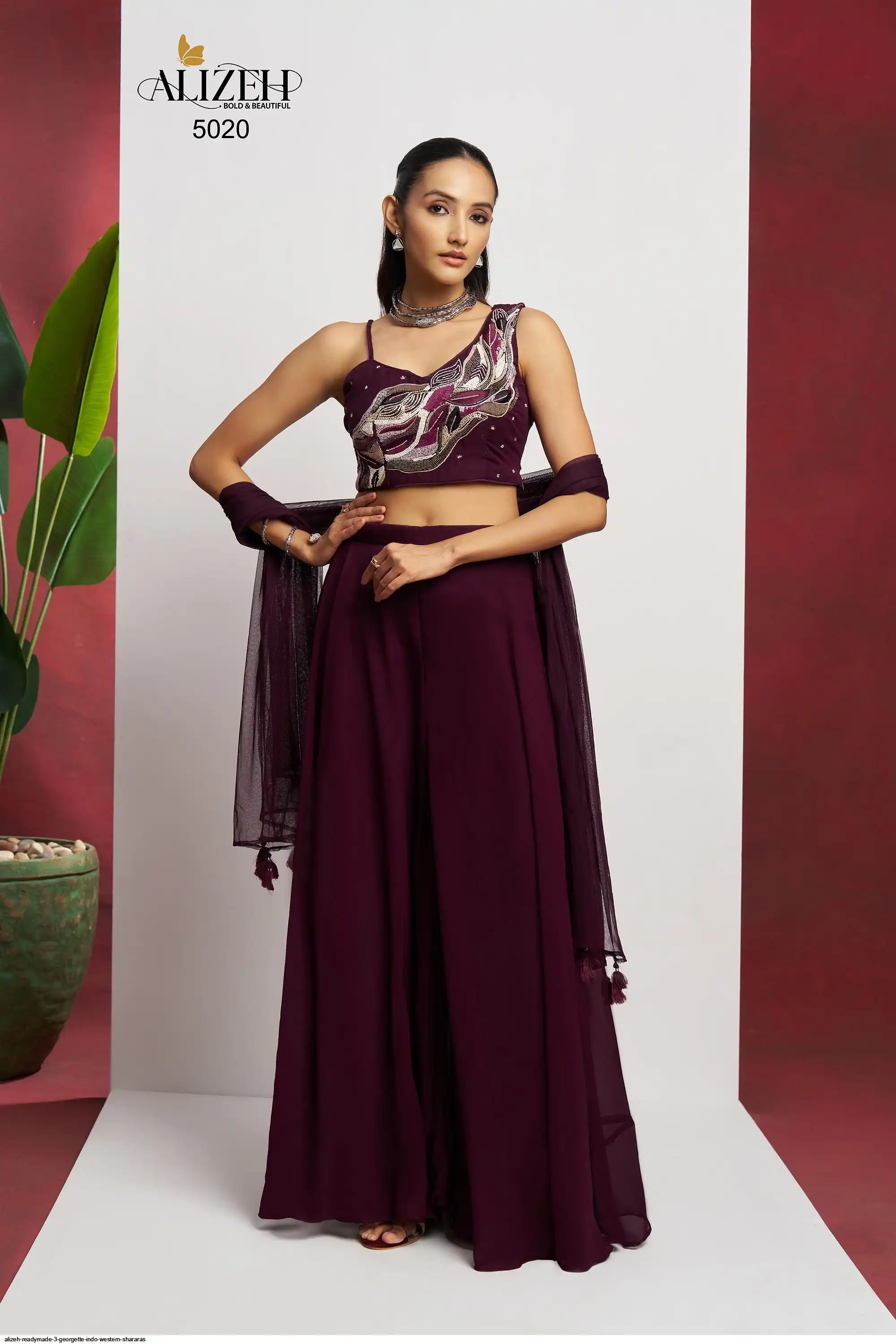 ALIZEH READYMADE 3 GEORGETTE INDO WESTERN SHARARAS 5020